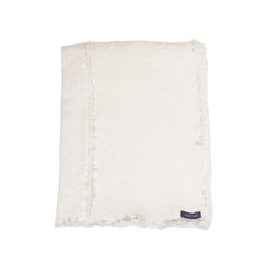 AquaVireo Fringed Linen Tablecloth / White