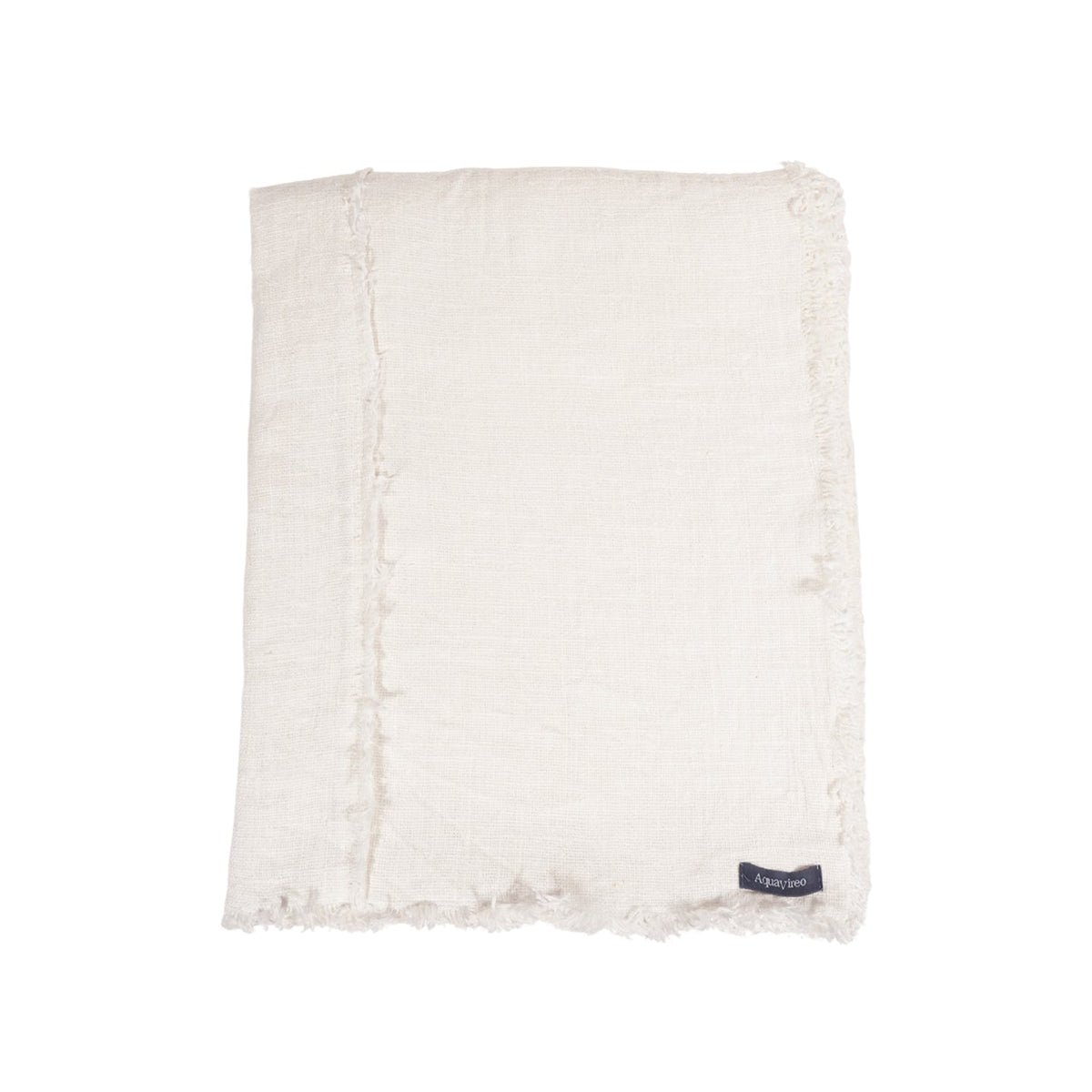 AquaVireo Fringed Linen Tablecloth / White