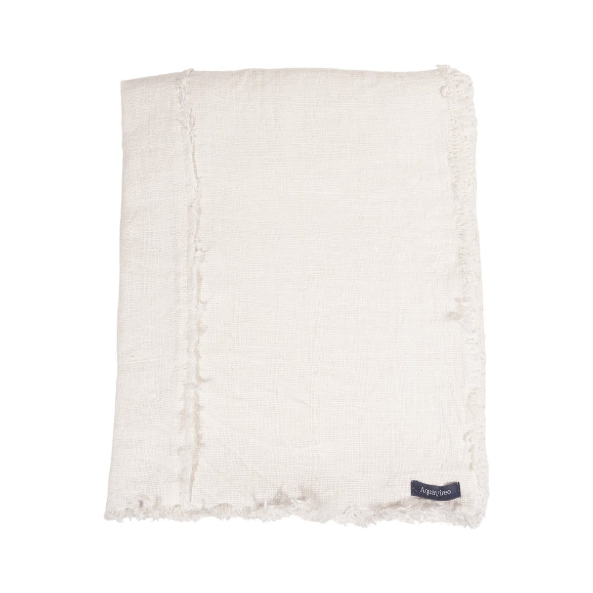 AquaVireo Fringed Linen Tablecloth / White