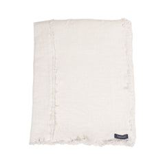 AquaVireo Fringed Linen Tablecloth / White