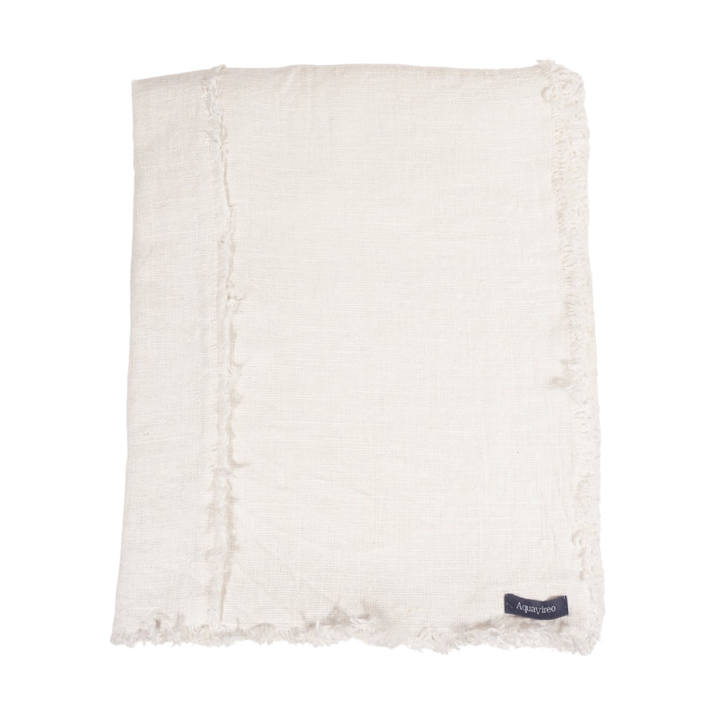 AquaVireo Fringed Linen Tablecloth / White