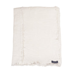 AquaVireo Fringed Linen Tablecloth / White